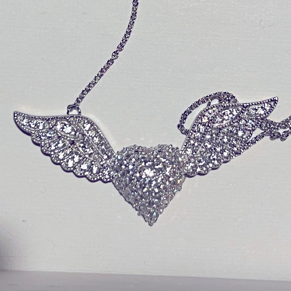 Vintage Diamonique Angel Heart Pendant Sterling Silver